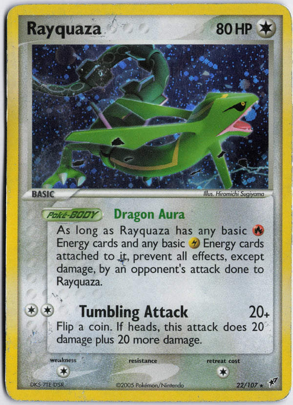 Carta Pokémon Rayquaza · Deoxys #22/107 (LP) — pieza única en Moon's Collectibles México
