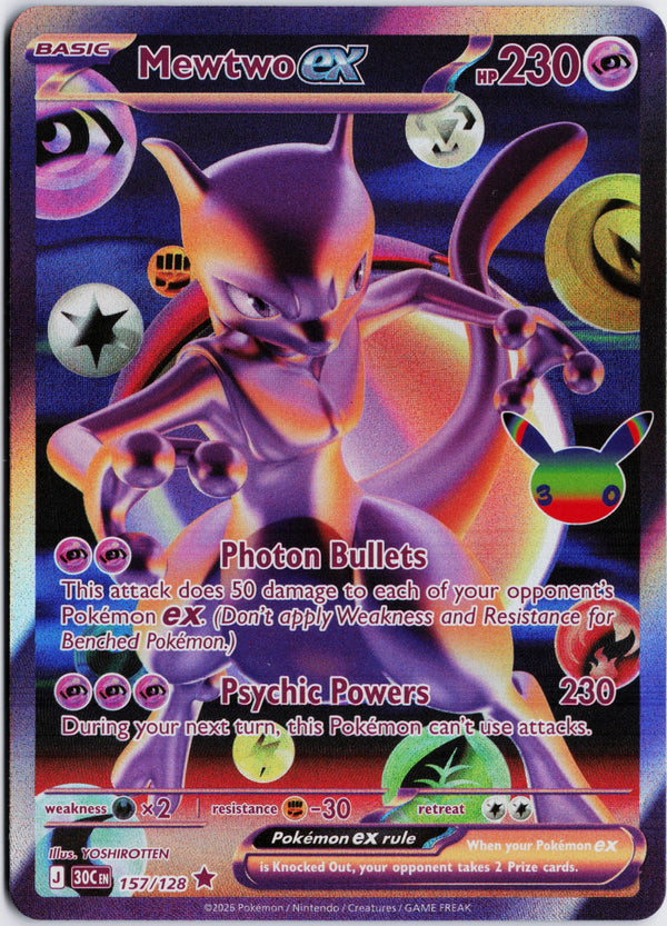 Carta Pokémon Mewtwo ex · 30th Celebration #157/128 (NM) — pieza única en Moon's Collectibles México