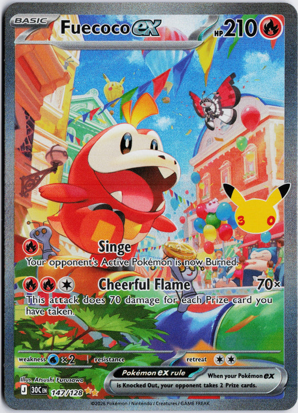 Carta Pokémon Fuecoco ex · 30th Celebration #147/128 (NM) — pieza única en Moon's Collectibles México