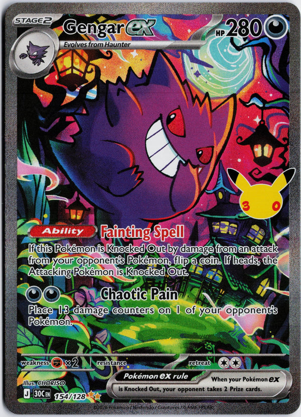 Carta Pokémon Gengar ex · 30th Celebration #154/128 (NM) — pieza única en Moon's Collectibles México
