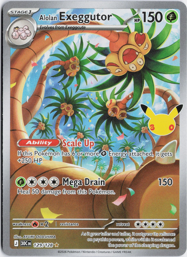 Carta Pokémon Alolan Exeggutor · 30th Celebration #129/128 (NM) — pieza única en Moon's Collectibles México