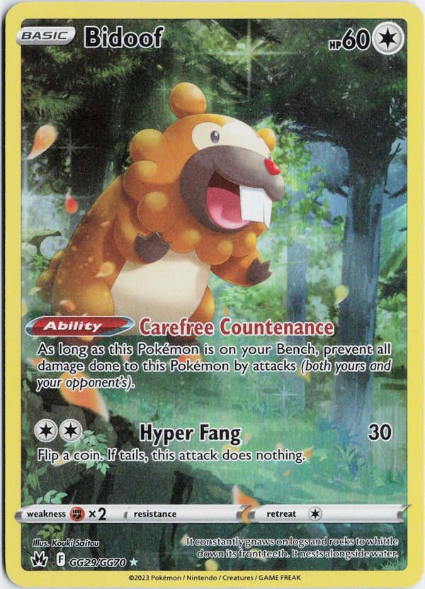 Carta Pokémon Bidoof · Crown Zenith Galarian Gallery #GG29/GG70 (NM) — pieza única en Moon's Collectibles México