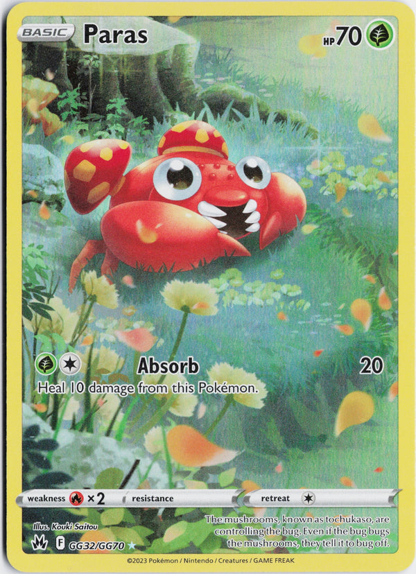 Carta Pokémon Paras · Crown Zenith Galarian Gallery #GG32/GG70 (NM) — pieza única en Moon's Collectibles México