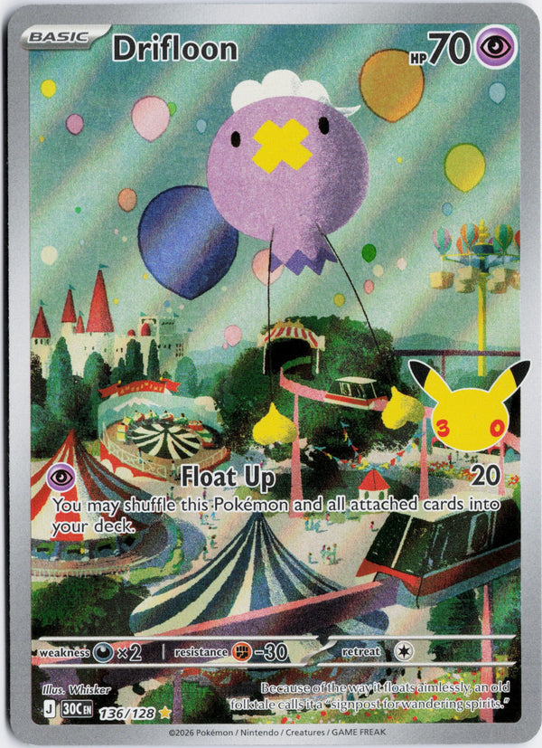 Carta Pokémon Drifloon · 30th Celebration #136/128 (NM) — pieza única en Moon's Collectibles México