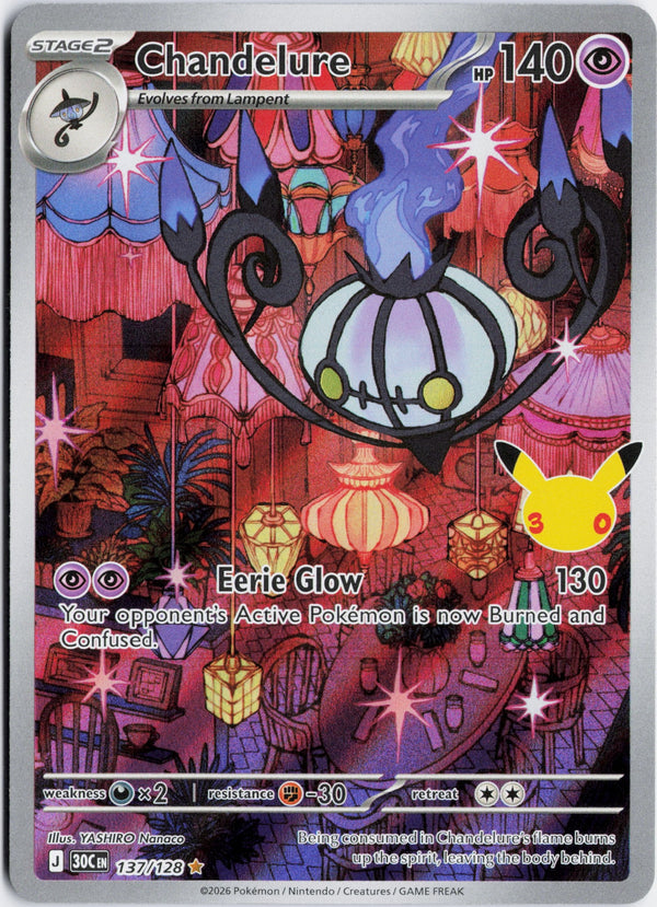Carta Pokémon Chandelure · 30th Celebration #137/128 (NM) — pieza única en Moon's Collectibles México