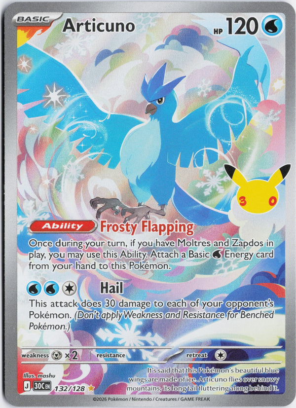 Carta Pokémon Articuno · 30th Celebration #132/128 (NM) — pieza única en Moon's Collectibles México