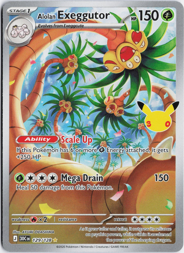 Carta Pokémon Alolan Exeggutor · 30th Celebration #129/128 (NM) — pieza única en Moon's Collectibles México