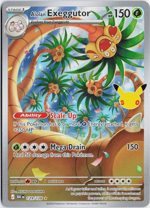 Carta Pokémon Alolan Exeggutor · 30th Celebration #129/128 (NM) — pieza única en Moon's Collectibles México