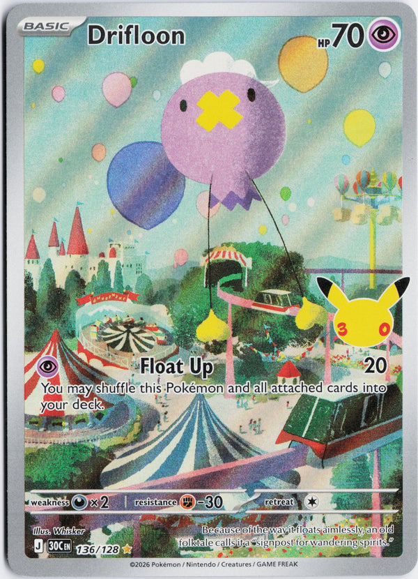 Carta Pokémon Drifloon · 30th Celebration #136/128 (NM) — pieza única en Moon's Collectibles México