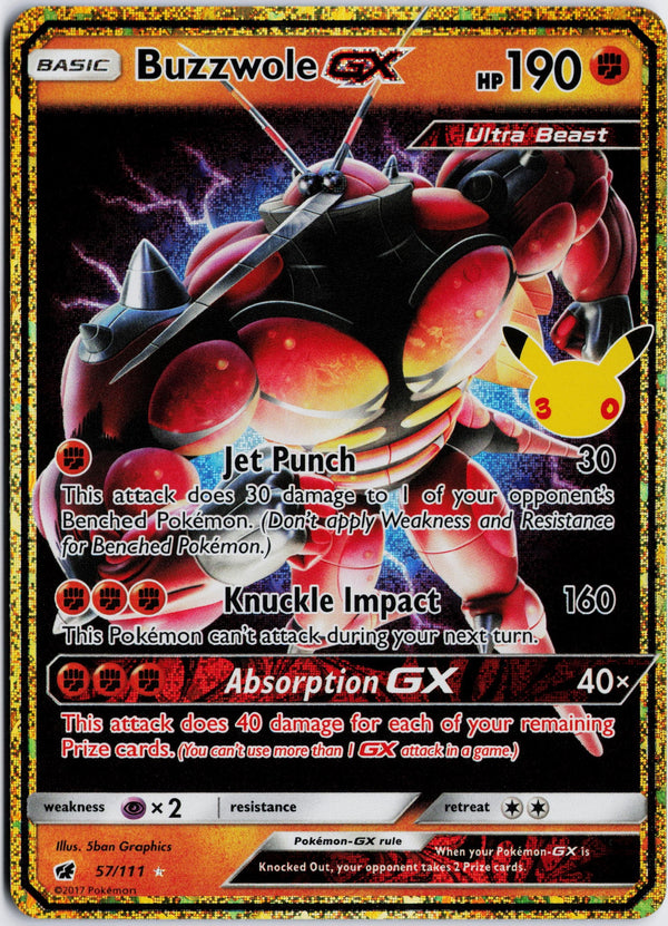 Carta Pokémon Buzzwole-GX · 30th Celebration: Classic Collection #57/111 (NM) — pieza única en Moon's Collectibles México