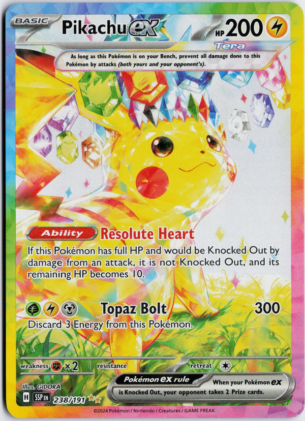 Carta Pokémon Pikachu ex · Surging Sparks #238/191 (NM) — pieza única en Moon's Collectibles México