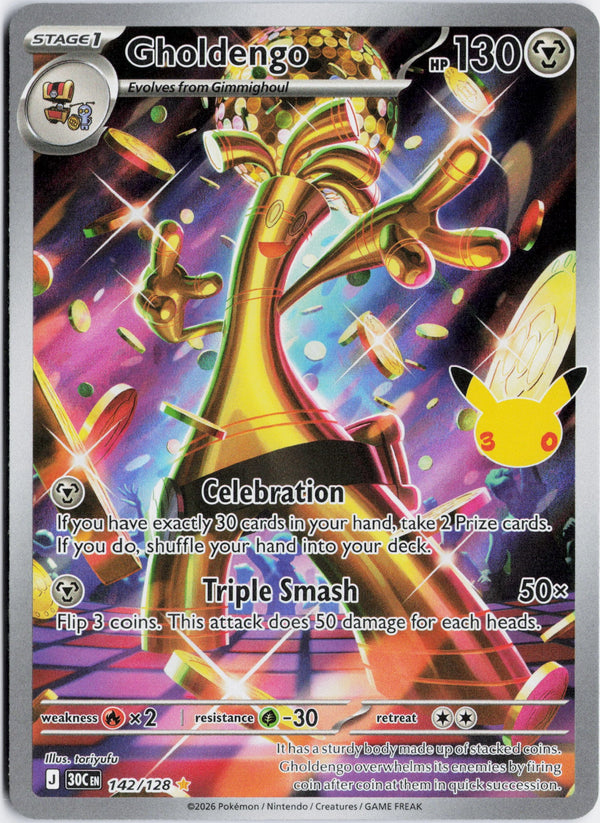 Carta Pokémon Gholdengo · 30th Celebration #142/128 (NM) — pieza única en Moon's Collectibles México