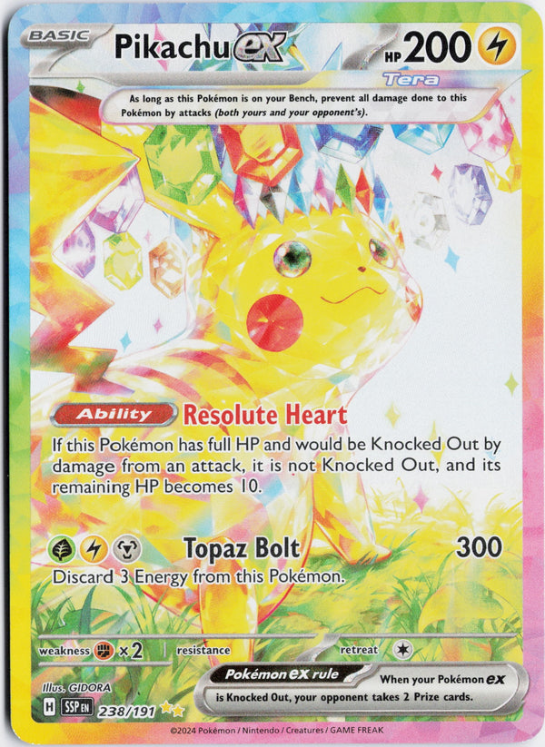 Carta Pokémon Pikachu ex · Surging Sparks #238/191 (NM) — pieza única en Moon's Collectibles México
