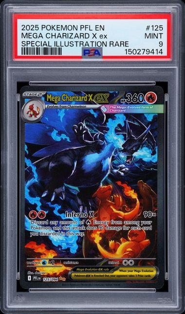 Carta Pokémon Mega Charizard X ex · Phantasmal Flames #125/094 (PSA 9) — pieza única en Moon's Collectibles México