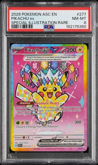 Carta Pokémon Pikachu ex · Ascended Heroes #277/217 (PSA 8) — pieza única en Moon's Collectibles México