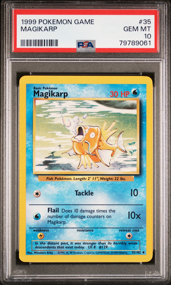 Carta Pokémon Magikarp · Base #35/102 (PSA 10) — pieza única en Moon's Collectibles México