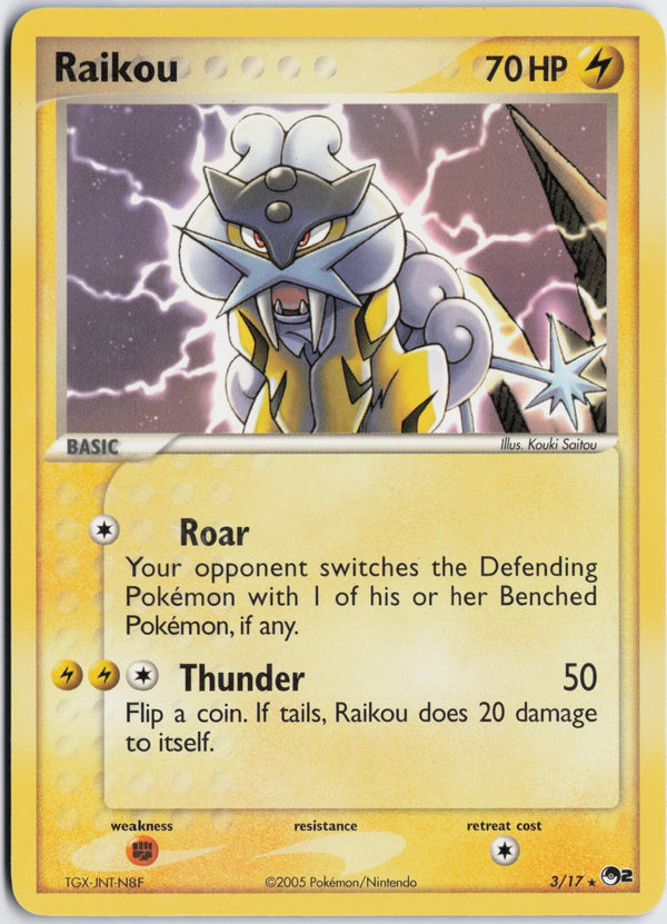 Carta Pokémon Raikou · POP Series 2 #3/17 (LP) — pieza única en Moon's Collectibles México