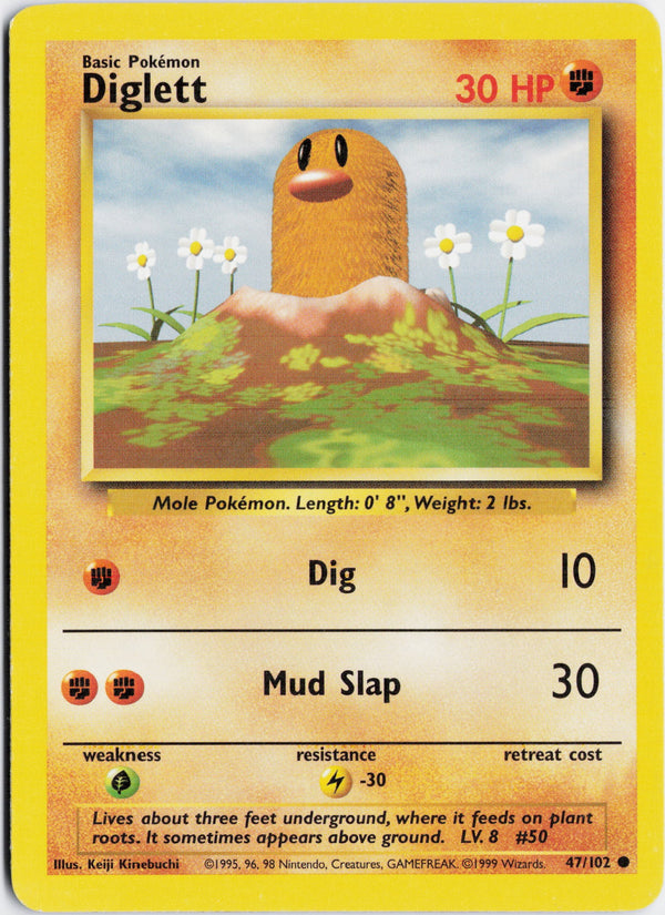 Escaneo HD del frente de Diglett · Base #47/102 en condición LP