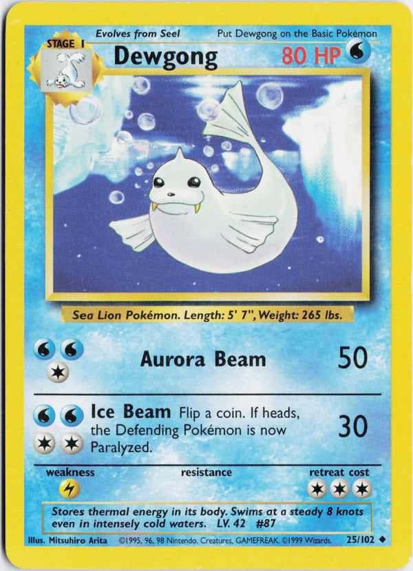 Carta Pokémon Dewgong · Base #25/102 (LP) — pieza única en Moon's Collectibles México
