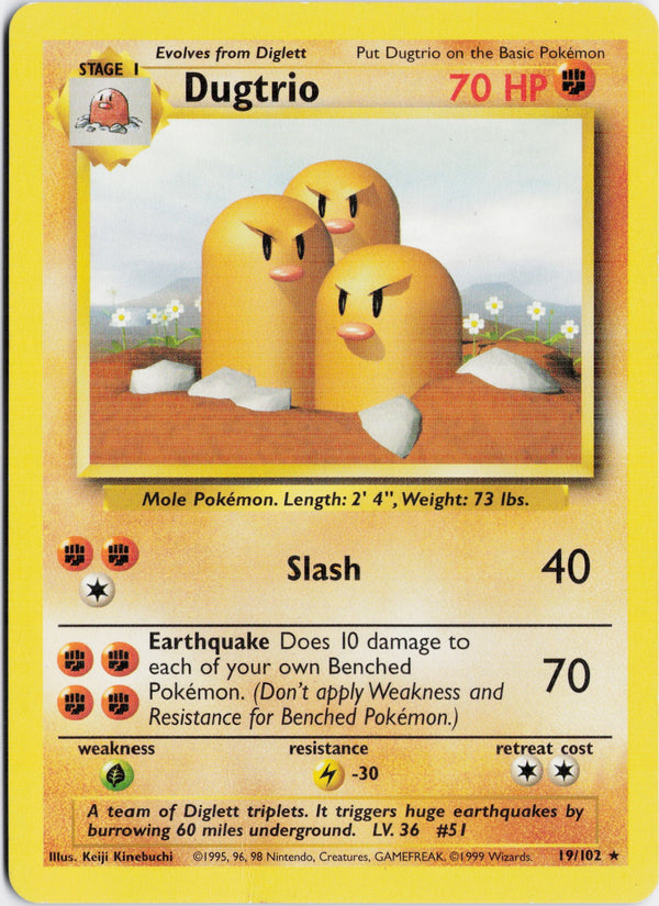Carta Pokémon Dugtrio · Base #19/102 (NM) — pieza única en Moon's Collectibles México