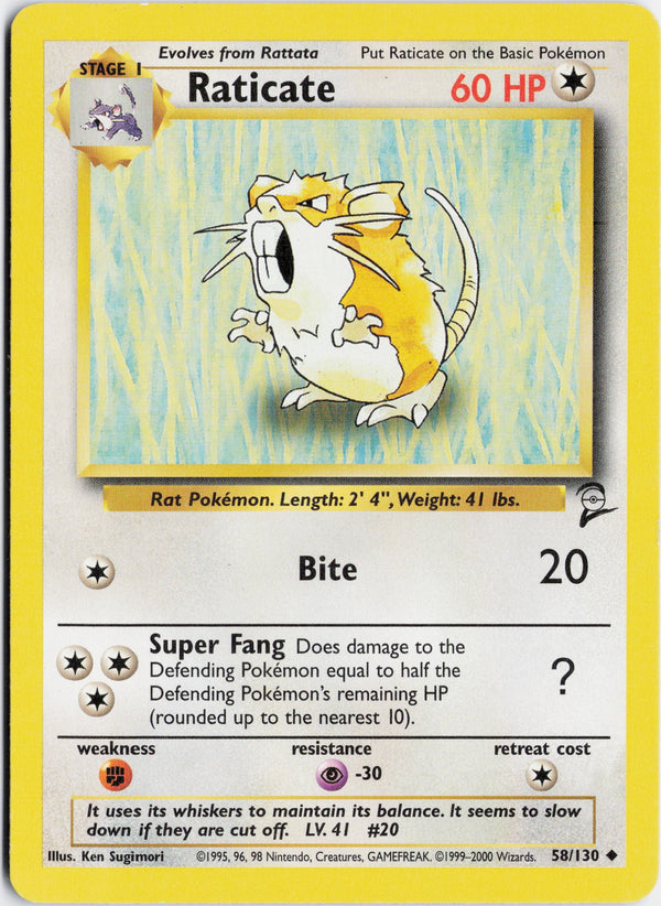 Carta Pokémon Raticate · Base Set 2 #58/130 (NM) — pieza única en Moon's Collectibles México