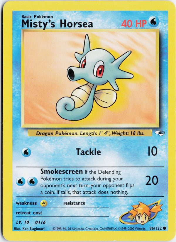 Carta Pokémon Misty's Horsea · Gym Heroes #86/132 (NM) — pieza única en Moon's Collectibles México