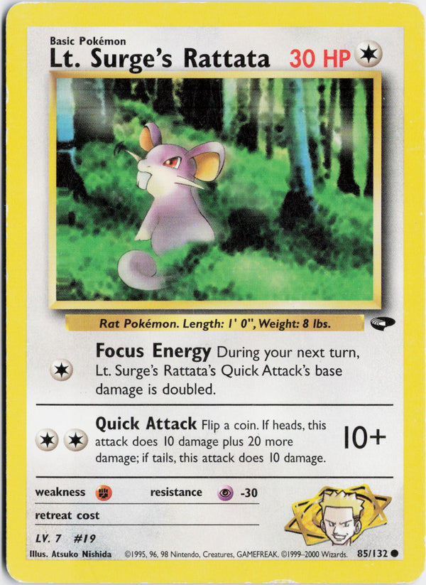 Carta Pokémon Lt. Surge's Rattata · Gym Challenge #85/132 (MP) — pieza única en Moon's Collectibles México