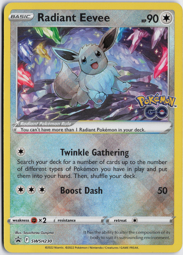 Carta Pokémon Radiant Eevee · SWSH Black Star Promos #SWSH230 (NM) — pieza única en Moon's Collectibles México