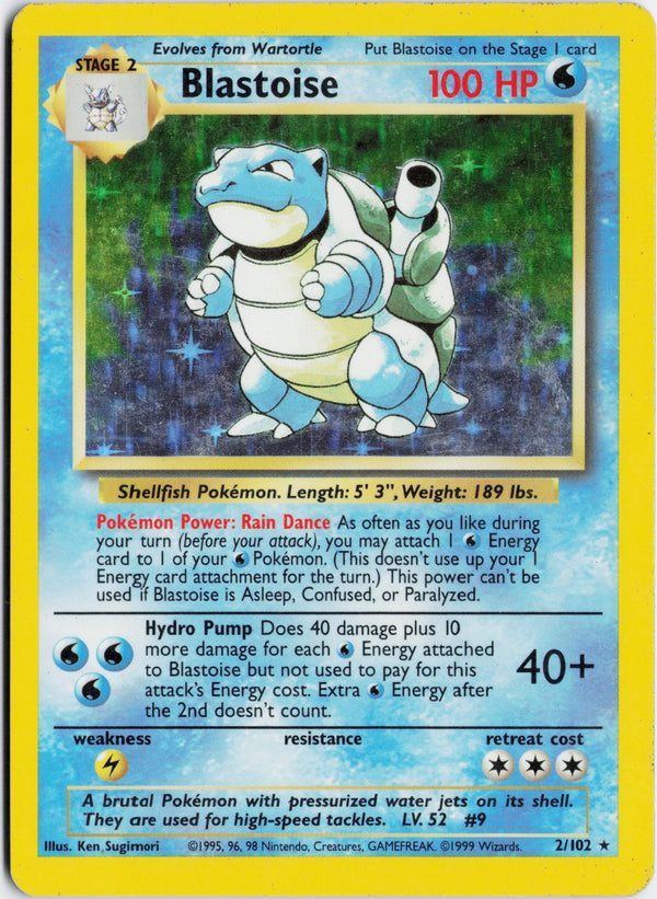 Carta Pokémon Blastoise · Base #2/102 (MP) — pieza única en Moon's Collectibles México
