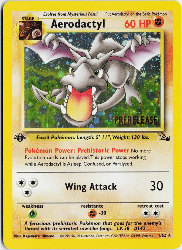 Carta Pokémon Aerodactyl Prerelease · Fossil #1/62 (NM) — pieza única en Moon's Collectibles México