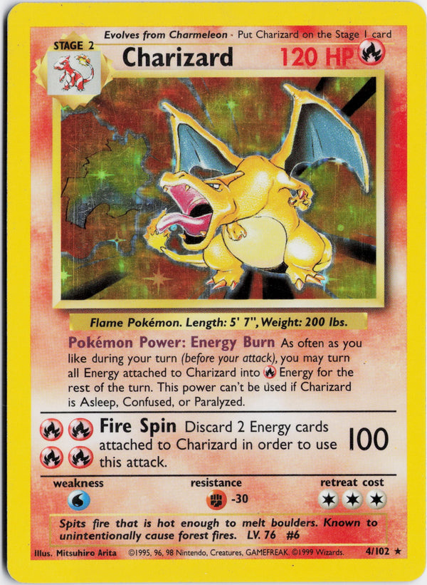 Carta Pokémon Charizard Unlimited · Base Set #4/102 (MP) — pieza única en Moon's Collectibles México