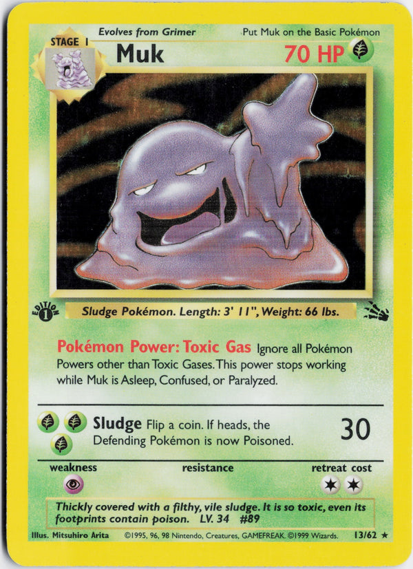 Carta Pokémon Muk · Fossil #13/62 (LP) — pieza única en Moon's Collectibles México