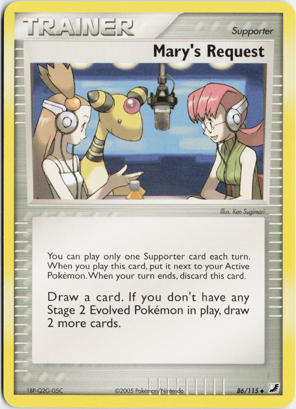 Carta Pokémon Mary's Request · Unseen Forces #86/115 (NM) — pieza única en Moon's Collectibles México