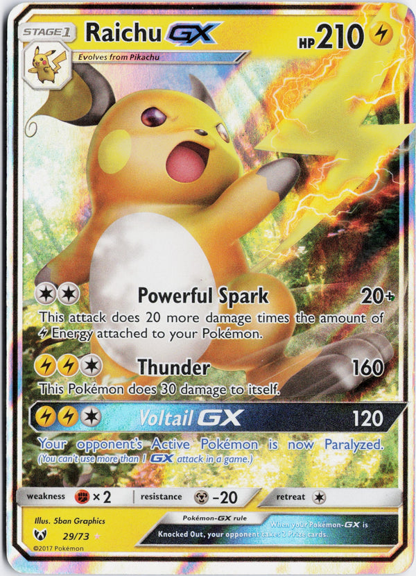 Carta Pokémon Raichu-GX · Shining Legends #29/73 (LP) — pieza única en Moon's Collectibles México