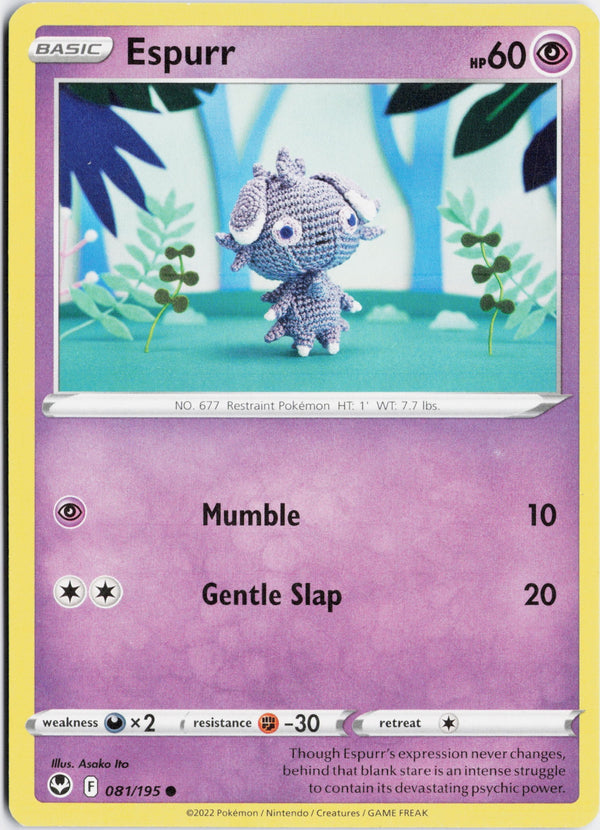 Carta Pokémon Espurr · Silver Tempest #081/195 (NM) — pieza única en Moon's Collectibles México