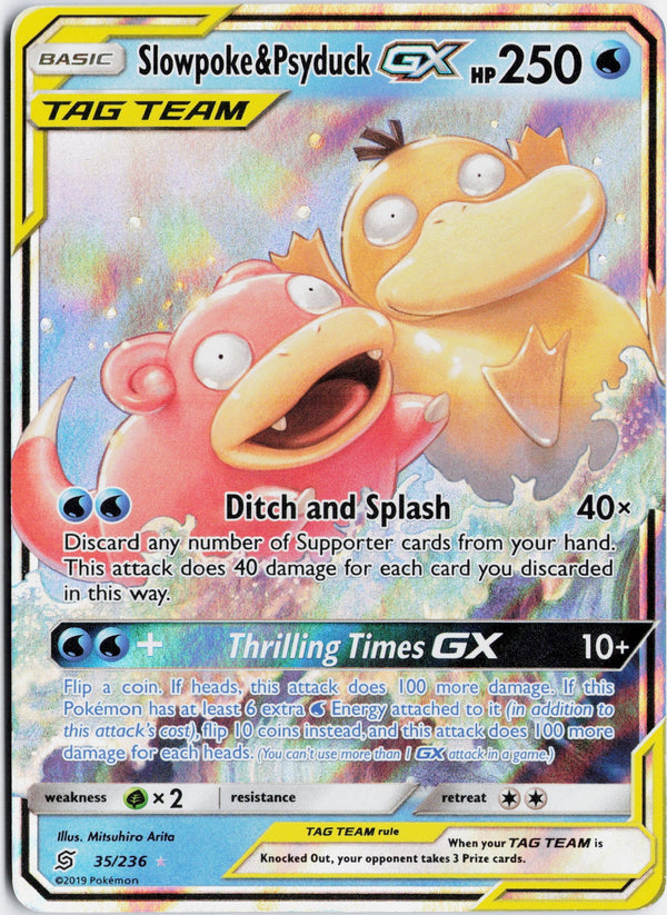 Carta Pokémon Slowpoke & Psyduck-GX · Unified Minds #35/236 (LP) — pieza única en Moon's Collectibles México
