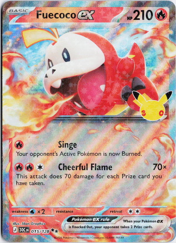 Carta Pokémon Fuecoco ex · 30th Celebration #015/128 (NM) — pieza única en Moon's Collectibles México
