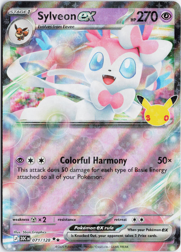 Carta Pokémon Sylveon ex · 30th Celebration #071/128 (NM) — pieza única en Moon's Collectibles México