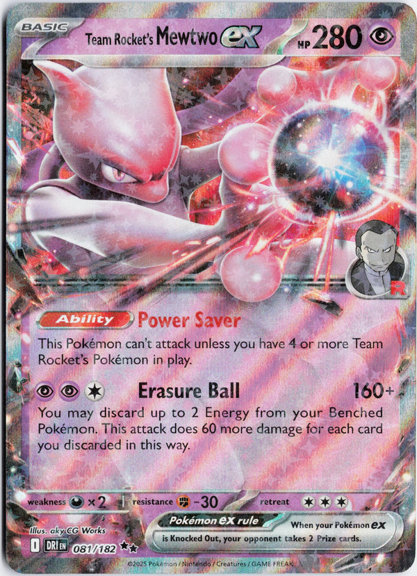 Carta Pokémon Team Rocket's Mewtwo ex · Destined Rivals #081/182 (NM) — pieza única en Moon's Collectibles México