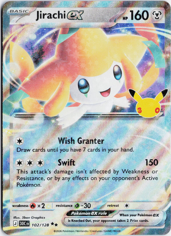Carta Pokémon Jirachi ex · 30th Celebration #102/128 (NM) — pieza única en Moon's Collectibles México