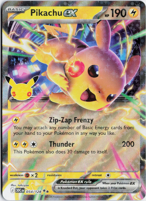 Carta Pokémon Pikachu ex · 30th Celebration #054/128 (NM) — pieza única en Moon's Collectibles México