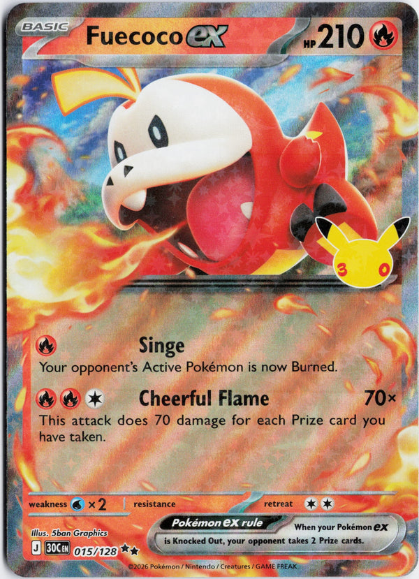 Carta Pokémon Fuecoco ex · 30th Celebration #015/128 (NM) — pieza única en Moon's Collectibles México