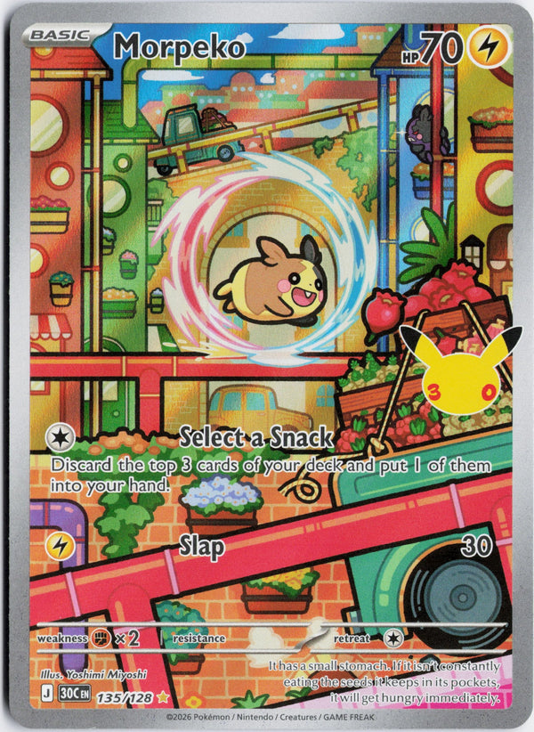 Carta Pokémon Morpeko · 30th Celebration #135/128 (NM) — pieza única en Moon's Collectibles México