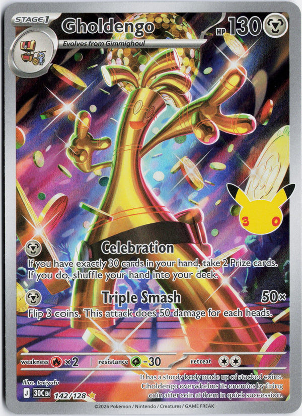 Carta Pokémon Gholdengo · 30th Celebration #142/128 (NM) — pieza única en Moon's Collectibles México