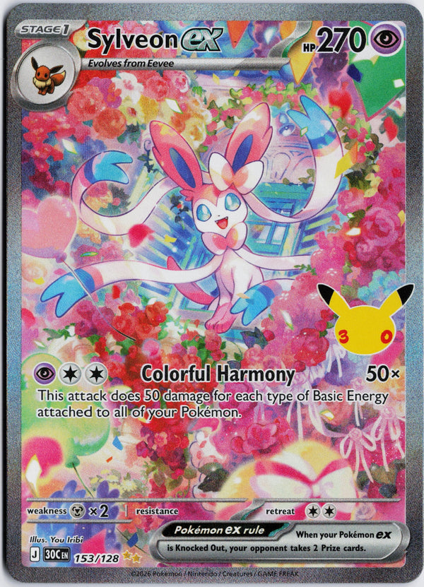 Carta Pokémon Sylveon ex · 30th Celebration #153/128 (NM) — pieza única en Moon's Collectibles México