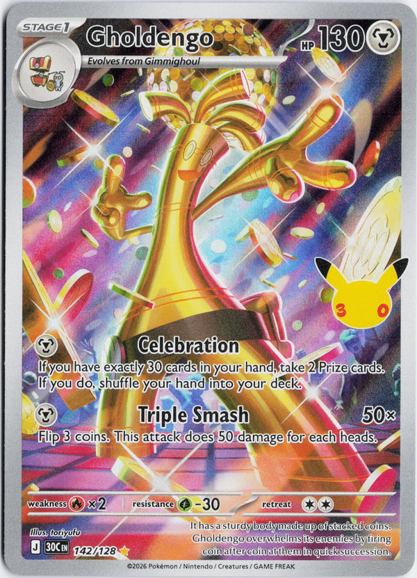 Carta Pokémon Gholdengo · 30th Celebration #142/128 (NM) — pieza única en Moon's Collectibles México