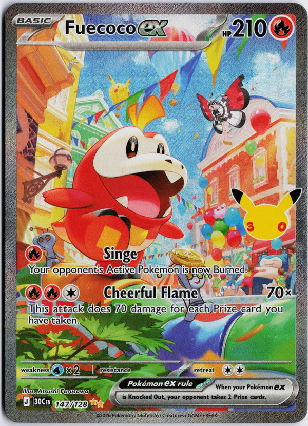 Carta Pokémon Fuecoco ex · 30th Celebration #147/128 (NM) — pieza única en Moon's Collectibles México