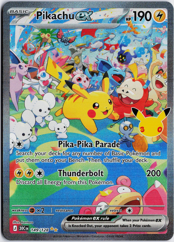 Carta Pokémon Pikachu ex · 30th Celebration #149/128 (NM) — pieza única en Moon's Collectibles México