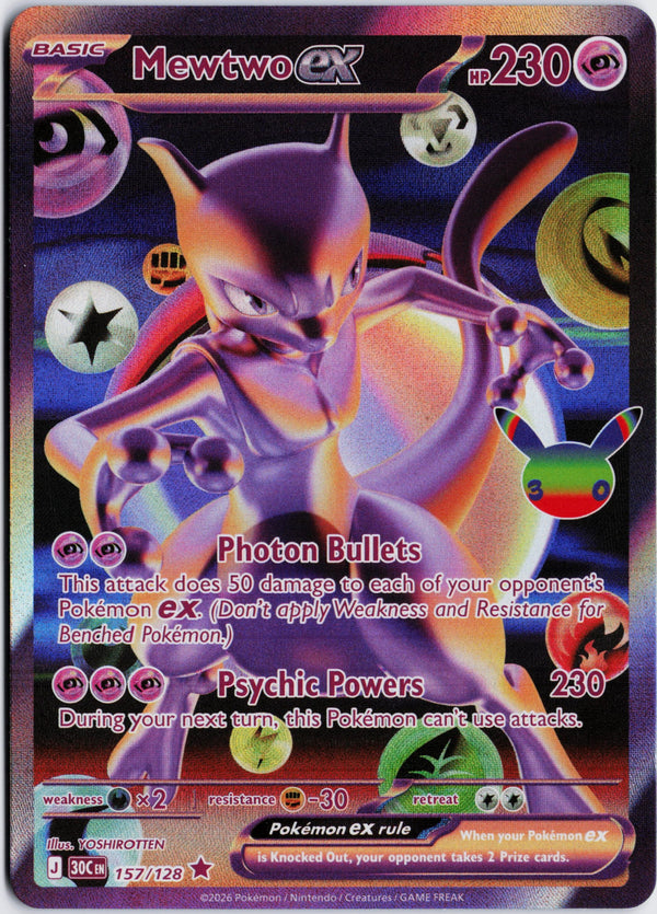 Carta Pokémon Mewtwo ex · 30th Celebration #157/128 (NM) — pieza única en Moon's Collectibles México