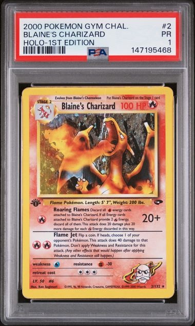 Carta Pokémon Blaine's Charizard · Gym Challenge #2/132 (PSA 1) — pieza única en Moon's Collectibles México